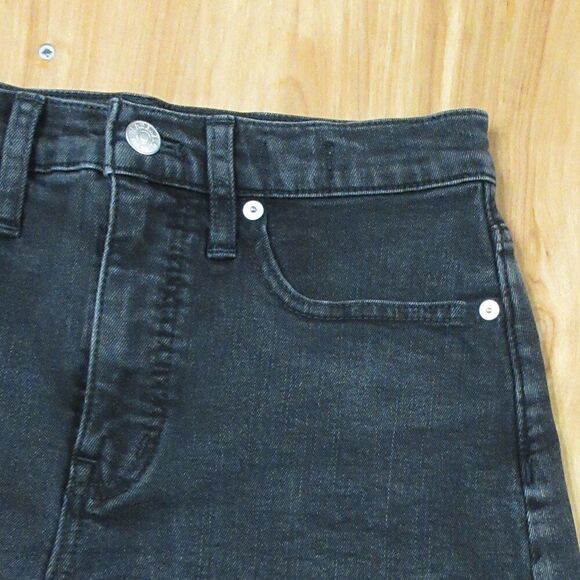 MADEWELL High Rise Denim Shorts Sz 25 (27) Frayed Cuffed Hem Washed Black Jeans - Picture 4 of 11